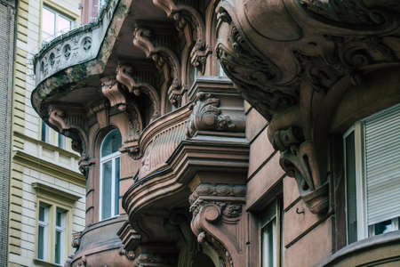 Budapest Hungary july 11, 2020 View of the gothic architecture of an ancient historical building in...