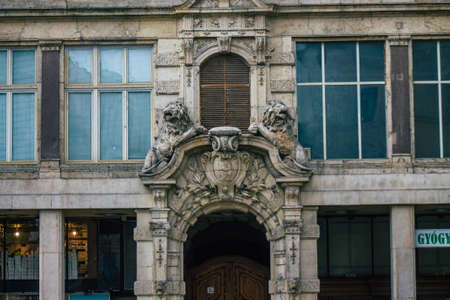 Budapest Hungary july 11, 2020 View of the gothic architecture of an ancient historical building in the downtown area of Budapest, capital of Hungary and the most populous city of Hungaryのeditorial素材