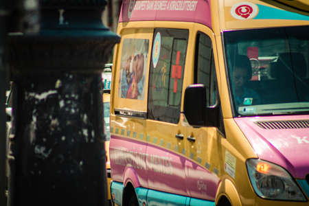 Budapest Hungary july 11, 2020 View of a car of the Budapest Transport Center Traffic Disruption...