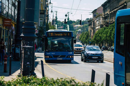 Budapest Hungary july 11, 2020 View of a traditional Hungarian public city bus for passengers...