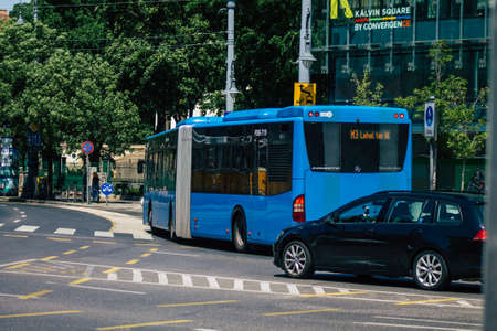 Budapest Hungary july 11, 2020 View of a traditional Hungarian public city bus for passengers...