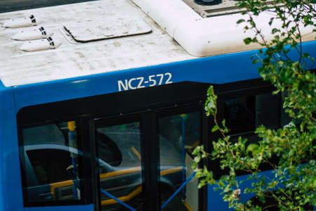 Budapest Hungary july 11, 2020 View of a traditional Hungarian public city bus for passengers...