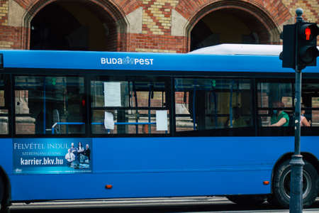 Budapest Hungary july 11, 2020 View of a traditional Hungarian public city bus for passengers...