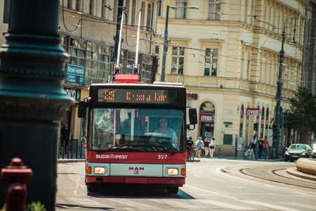 Budapest Hungary july 11, 2020 View of a traditional Hungarian police car driving through the streets of Budapest the capital and the most populous city of Hungaryのeditorial素材