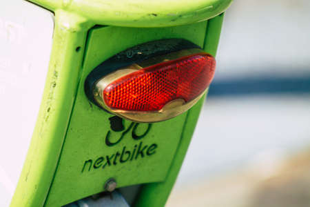 Budapest Hungary july 11, 2020 View of accessible bicycle to hire for short periods of time, usually for a few hours parked in the street and part of the public transport system of Budapest in Hungaryのeditorial素材