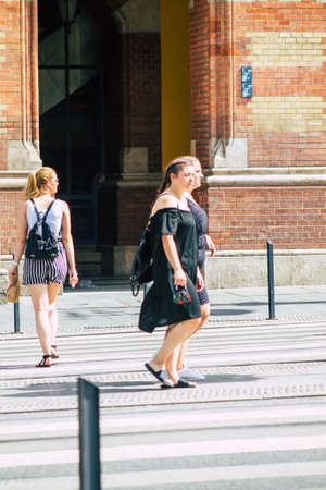 Budapest Hungary july 11, 2020 View of unidentified people rolling with a electric scooters in the...
