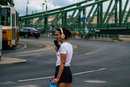 Budapest Hungary july 13, 2020 View of unidentified pedestrians walking in the historical streets of Budapest, the capital of Hungaryのeditorial素材