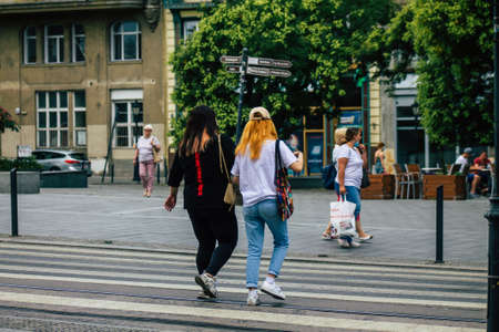 Budapest Hungary july 13, 2020 View of unidentified pedestrians walking in the historical streets of Budapest, the capital of Hungaryのeditorial素材