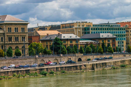 Budapest Hungary july 13, 2020 View of the facade of a historical building in the downtown area of Budapest, capital of Hungary and the most populous city of Hungaryのeditorial素材