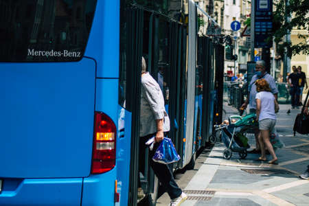 Budapest Hungary july 14, 2020 View of a traditional Hungarian public city bus for passengers...