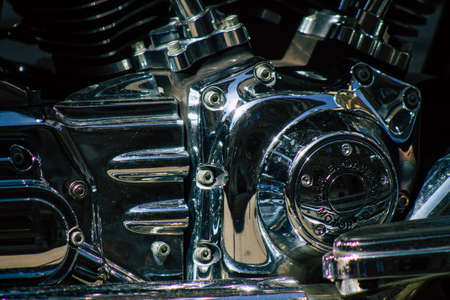 Budapest Hungary july 14, 2020 View of a Harley Davidson motorcycle parked in the streets of Budapest the capital and the most populous city of Hungaryのeditorial素材