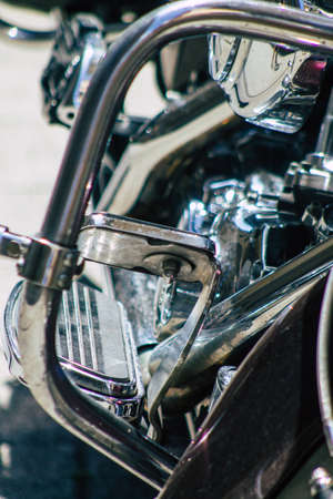 Budapest Hungary july 14, 2020 View of a Harley Davidson motorcycle parked in the streets of Budapest the capital and the most populous city of Hungaryのeditorial素材