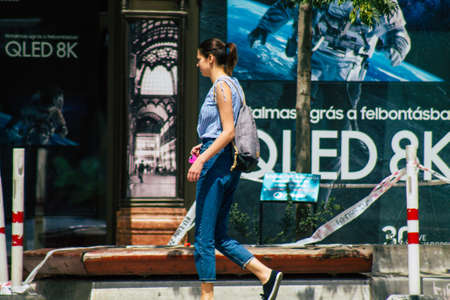 Budapest Hungary july 14, 2020 View of unidentified pedestrians walking in the historical streets of...