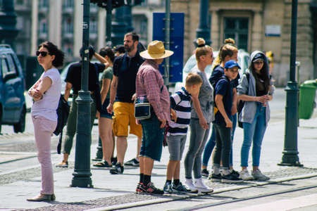Budapest Hungary july 14, 2020 View of unidentified pedestrians walking in the historical streets of Budapest, the capital of Hungary and the most populous city of Hungaryのeditorial素材