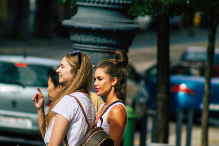 Budapest Hungary july 16, 2020 View of unidentified pedestrians walking in the historical streets of Budapest, the capital and the most populous city of Hungaryのeditorial素材