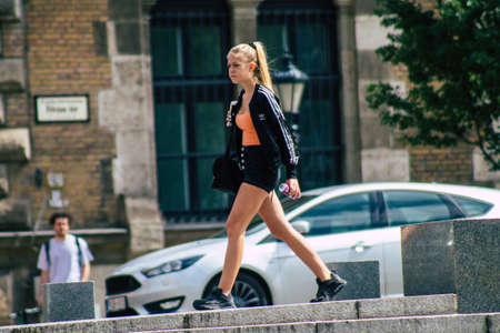 Budapest Hungary july 16, 2020 View of unidentified pedestrians walking in the historical streets of Budapest, the capital and the most populous city of Hungaryのeditorial素材