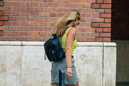 Budapest Hungary july 16, 2020 View of unidentified pedestrians walking in the historical streets of...