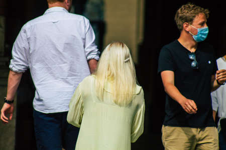 Budapest Hungary july 16, 2020 View of unidentified pedestrians walking in the historical streets of...