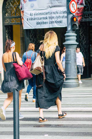 Budapest Hungary july 16, 2020 View of unidentified pedestrians walking in the historical streets of Budapest, the capital and the most populous city of Hungaryのeditorial素材