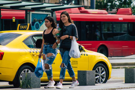 Budapest Hungary july 16, 2020 View of unidentified pedestrians walking in the historical streets of...