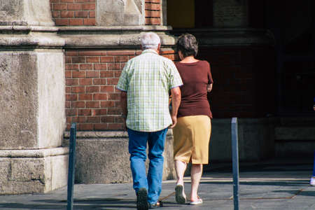 Budapest Hungary july 16, 2020 View of unidentified pedestrians walking in the historical streets of...