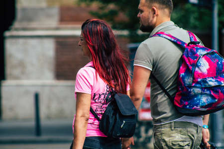 Budapest Hungary july 16, 2020 View of unidentified pedestrians walking in the historical streets of Budapest, the capital and the most populous city of Hungaryのeditorial素材
