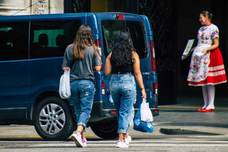 Budapest Hungary july 16, 2020 View of unidentified pedestrians walking in the historical streets of...