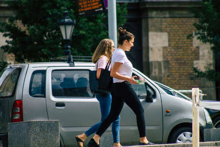 Budapest Hungary july 16, 2020 View of unidentified pedestrians walking in the historical streets of Budapest, the capital and the most populous city of Hungaryのeditorial素材