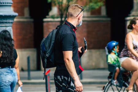Budapest Hungary july 16, 2020 View of unidentified pedestrians walking in the historical streets of Budapest, the capital and the most populous city of Hungaryのeditorial素材
