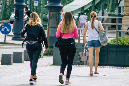 Photo for Budapest Hungary july 16, 2020 View of unidentified pedestrians walking in the historical streets of Budapest, the capital and the most populous city of Hungary - Royalty Free Image