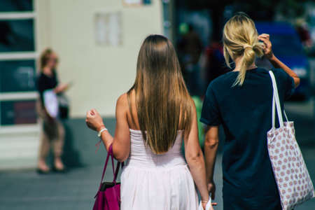 Budapest Hungary july 16, 2020 View of unidentified pedestrians walking in the historical streets of Budapest, the capital and the most populous city of Hungaryのeditorial素材