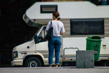 Budapest Hungary july 16, 2020 View of unidentified pedestrians walking in the historical streets of Budapest, the capital and the most populous city of Hungaryのeditorial素材
