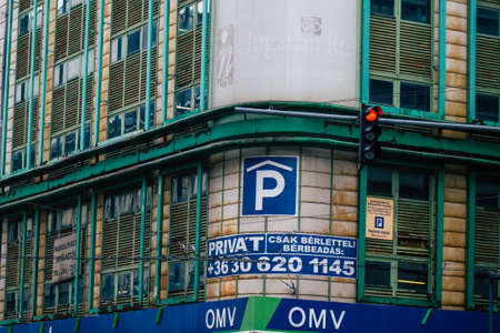Budapest Hungary july 19, 2020 View of the facade of a modern building located in the downtown area...
