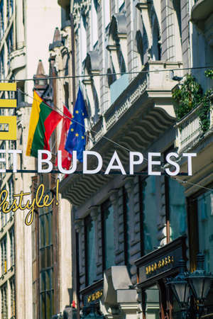 Budapest Hungary july 20, 2020 View of the facade of a historical building in the downtown area of Budapest, capital of Hungary and the most populous city of Hungaryの写真素材