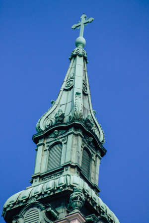 Budapest Hungary july 20, 2020 View of the facade of a Christian church located in the downtown area of Budapest, capital of Hungary and the most populous city of Hungaryの写真素材