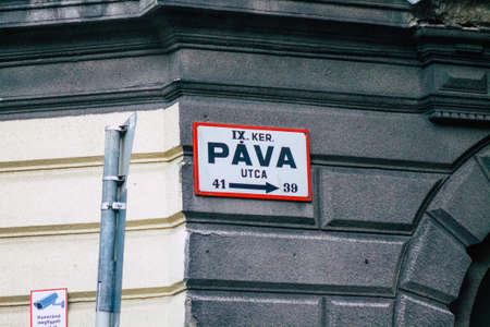 Budapest Hungary july 20, 2020 View of a street or road name an identifying name given to a street, usually forms part of the address to further help identify them in the streets of Budapestの写真素材
