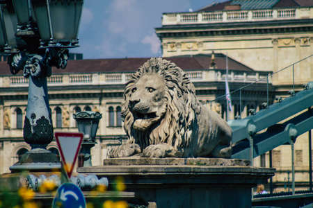 Budapest Hungary july 20, 2020 View of the Szechenyi Chain Bridge is a bridge that spans the River Danube between Buda and Pest, the western and eastern sides of Budapest, the capital of Hungaryのeditorial素材