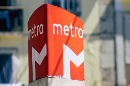 Lisbon Portugal july 24, 2020 View of street sign or road sign, erected at the side of or above roads to provide information to road user in the downtown area of Lisbon, capital city of Portugalのeditorial素材