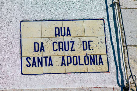 Lisbon Portugal july 25, 2020 View of a street or road name an identifying name given to a street, usually forms part of the address to further help identify them in the streets of Lisbonの写真素材