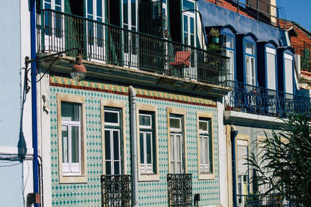 Lisbon Portugal july 25, 2020 View of classic facade of ancient historical buildings in the downtown area of Lisbon, the hilly coastal capital city of Portugal and one of the oldest cities in Europeの写真素材