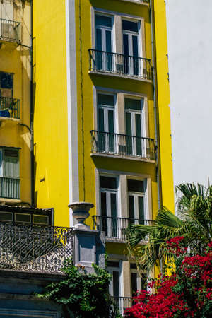 Lisbon Portugal july 25, 2020 View of classic facade of ancient historical buildings in the downtown area of Lisbon, the hilly coastal capital city of Portugal and one of the oldest cities in Europeの写真素材