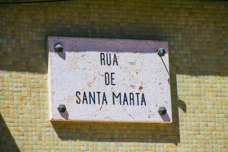 Lisbon Portugal july 25, 2020 View of a street or road name an identifying name given to a street, usually forms part of the address to further help identify them in the streets of Lisbonの写真素材