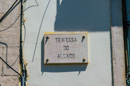 Lisbon Portugal july 26, 2020 View of a street or road name an identifying name given to a street, usually forms part of the address to further help identify them in the streets of Lisbonの写真素材
