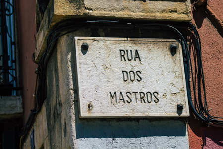 Lisbon Portugal july 26, 2020 View of a street or road name an identifying name given to a street, usually forms part of the address to further help identify them in the streets of Lisbonのeditorial素材