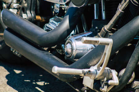 Lisbon Portugal july 26, 2020 View of a Harley Davidson motorcycle parked in the streets of Lisbon, the hilly coastal capital city of Portugal and one of the oldest cities in Europeのeditorial素材