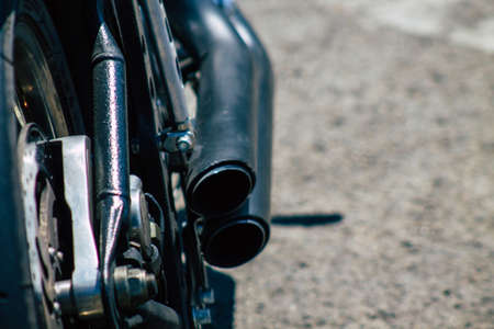 Lisbon Portugal july 26, 2020 View of a Harley Davidson motorcycle parked in the streets of Lisbon,...