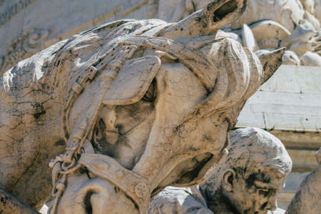 Lisbon Portugal july 27, 2020 Closeup of the monument and the statue located at The Marquis of...