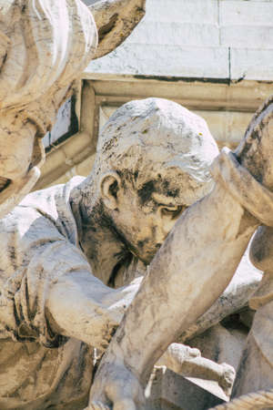 Lisbon Portugal july 27, 2020 Closeup of the monument and the statue located at The Marquis of Pombal Square, an important roundabout in the city of Lisbon, the coastal capital city of Portugalの写真素材