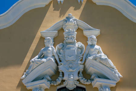 Lisbon Portugal july 27, 2020 Closeup of the statue front the Carlos Lopes pavilion located in the Eduardo VII park of Lisbon, the hilly coastal capital city of Portugalのeditorial素材
