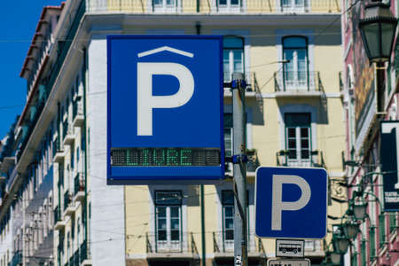 Lisbon Portugal july 28, 2020 View of street sign or road sign, erected at the side of or above roads to provide information to road user in the downtown area of Lisbon, capital city of Portugalのeditorial素材